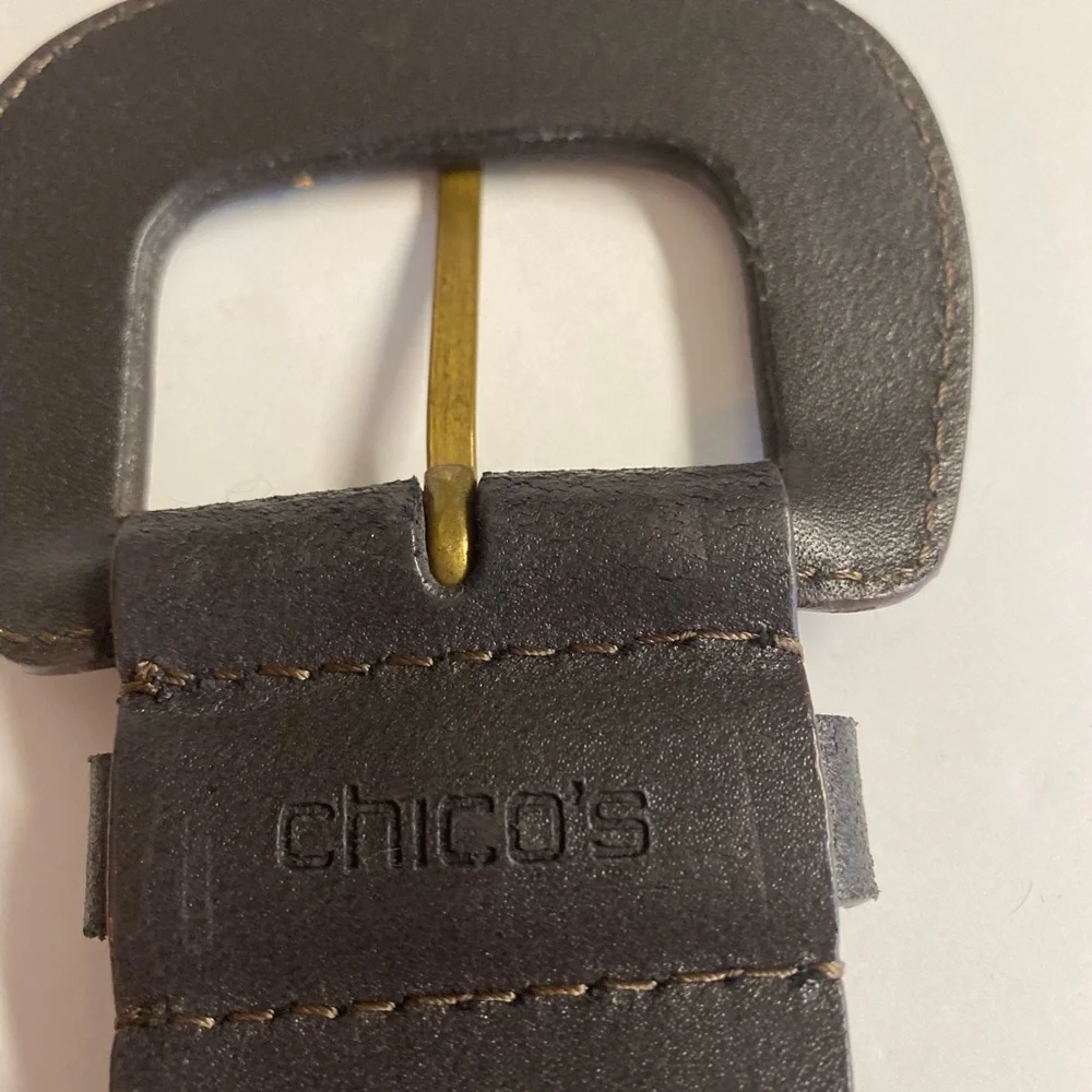 Chico’s dark brown leather belt.Size M/L is 42” long
